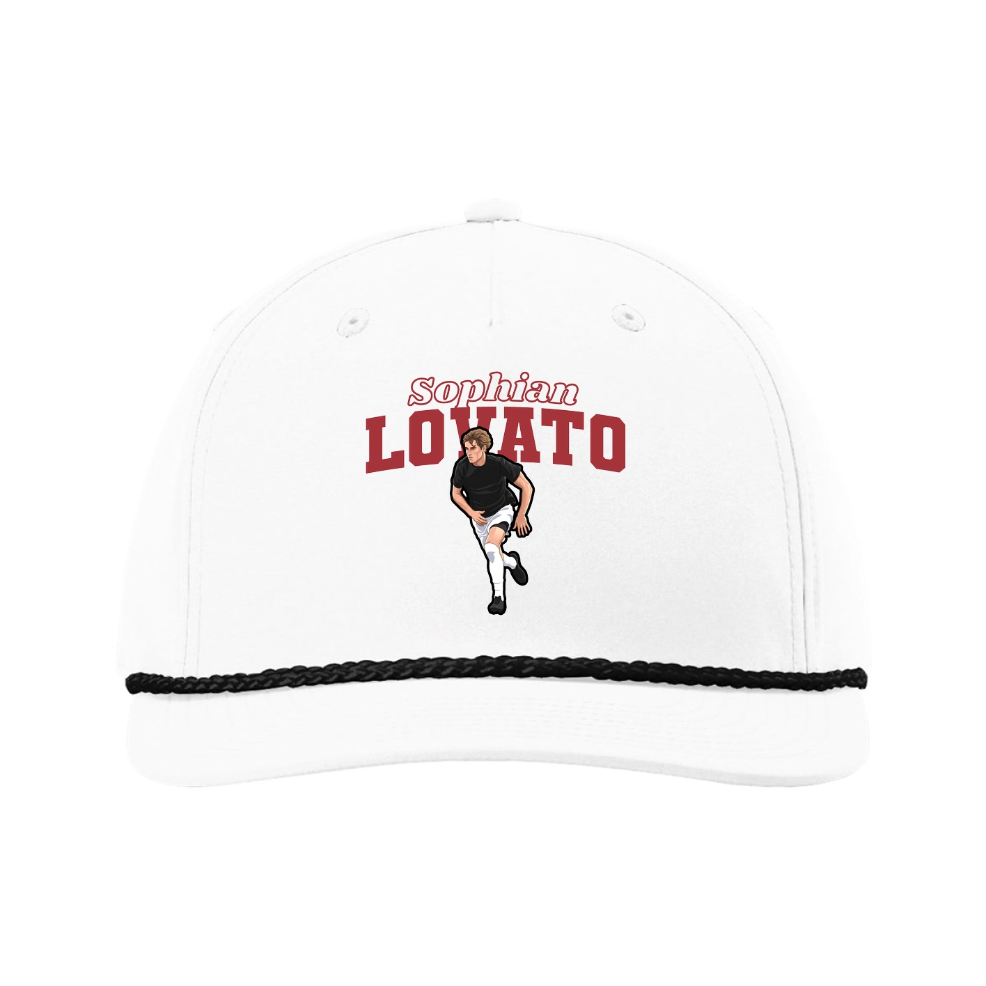 Five-Panel Classic Rope Cap — Name Arch in White