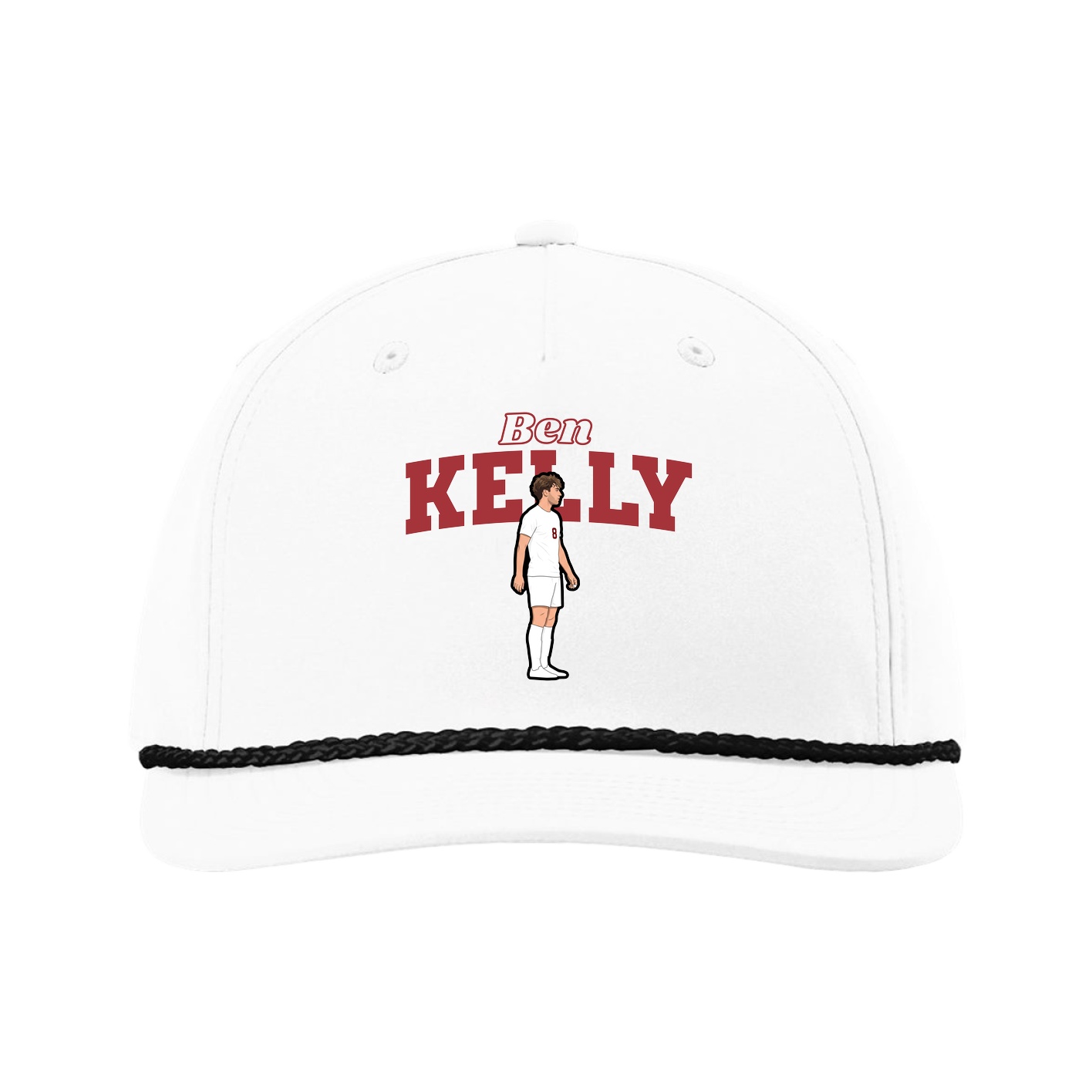 Five-Panel Classic Rope Cap — Name Arch in White