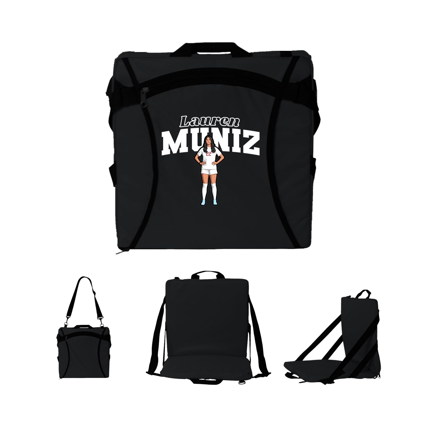 Folding Stadium Seat — Name Arch in Black