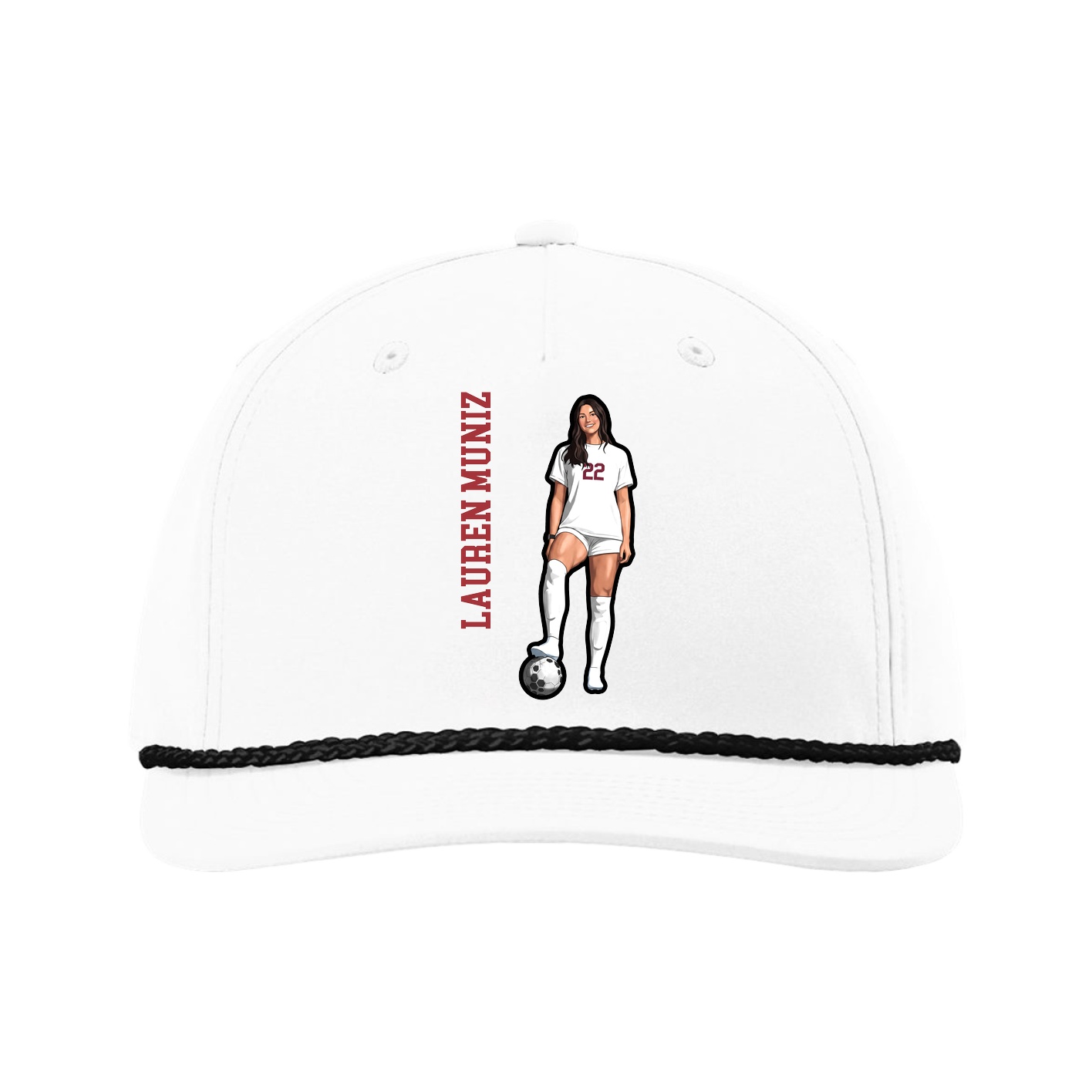 Five-Panel Classic Rope Cap — Name Vertical in White