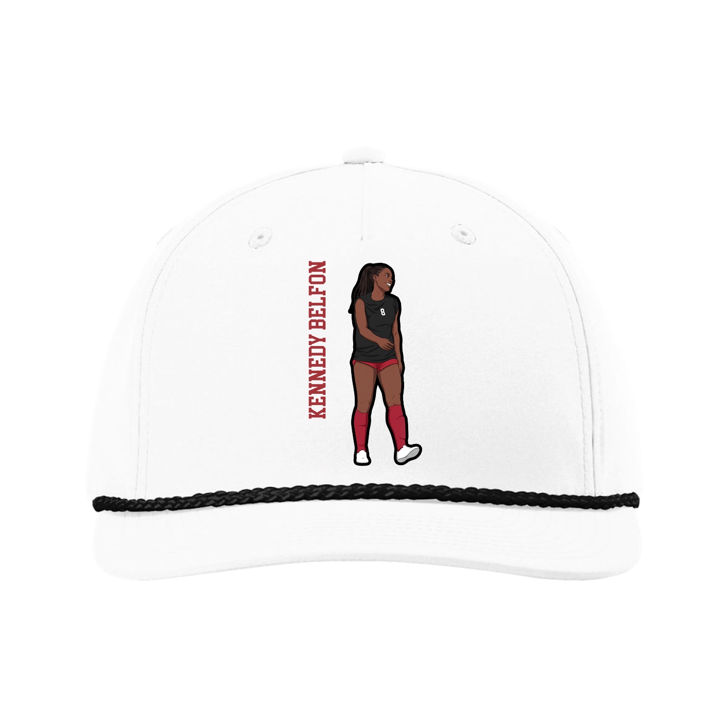 Five-Panel Classic Rope Cap — Name Vertical in White