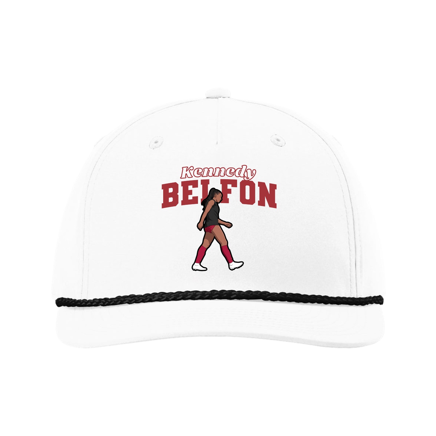 Five-Panel Classic Rope Cap — Name Arch in White