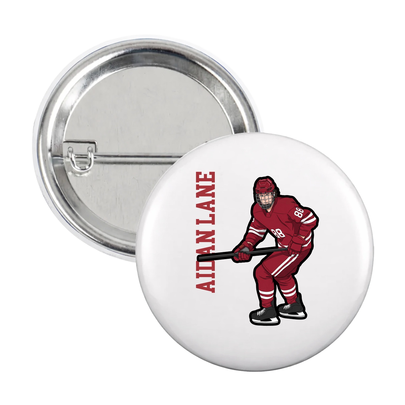 Game Day Button — Name Vertical in White