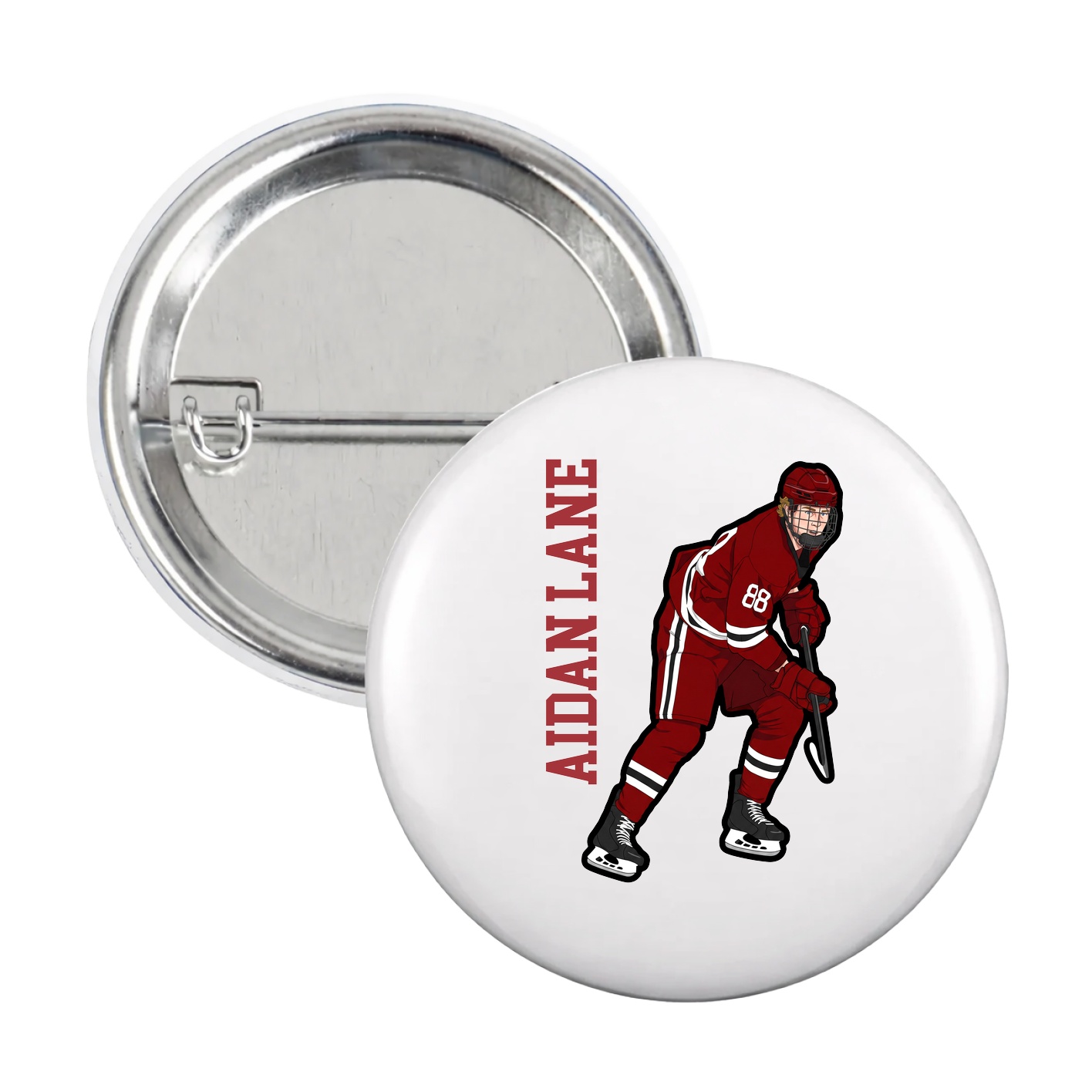 Game Day Button — Name Vertical in White
