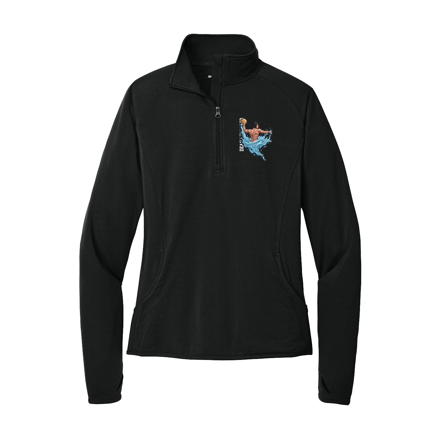Women's Q-Zip Pullover — Name Vertical in Black