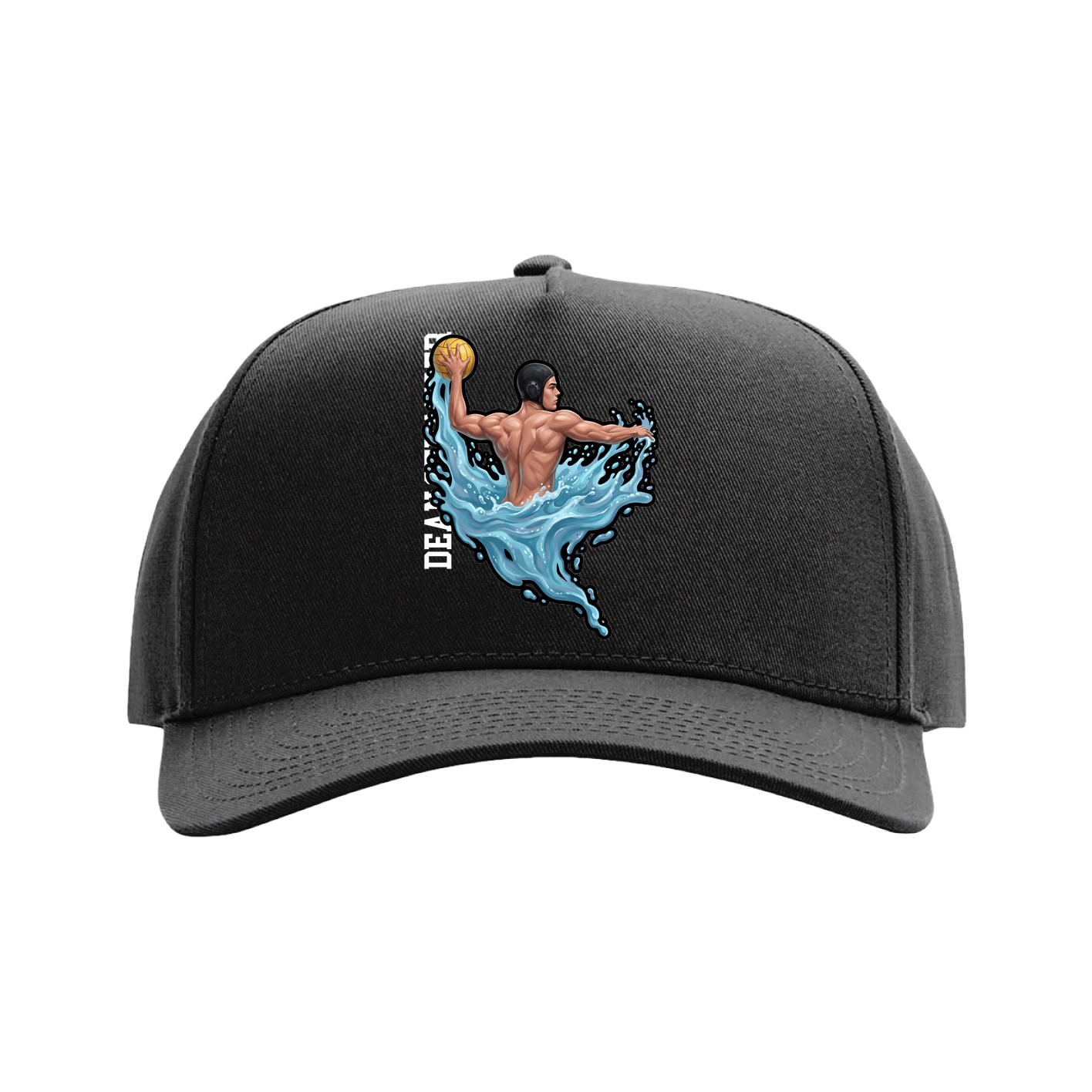 Full Fabric Five-Panel Champ Cap — Name Vertical in Black