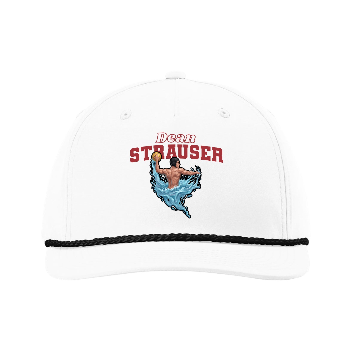 Five-Panel Classic Rope Cap — Name Arch in White