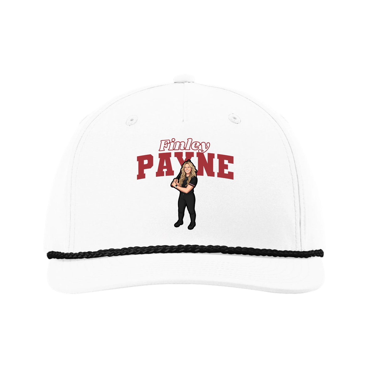 Five-Panel Classic Rope Cap — Name Arch in White