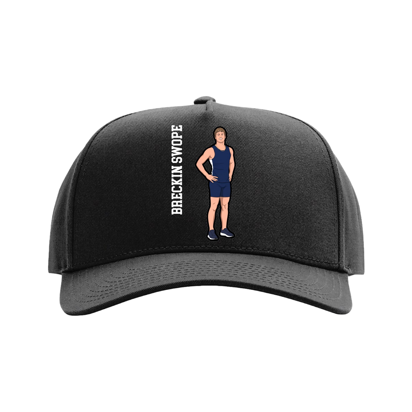 Full Fabric Five-Panel Champ Cap — Name Vertical in Black