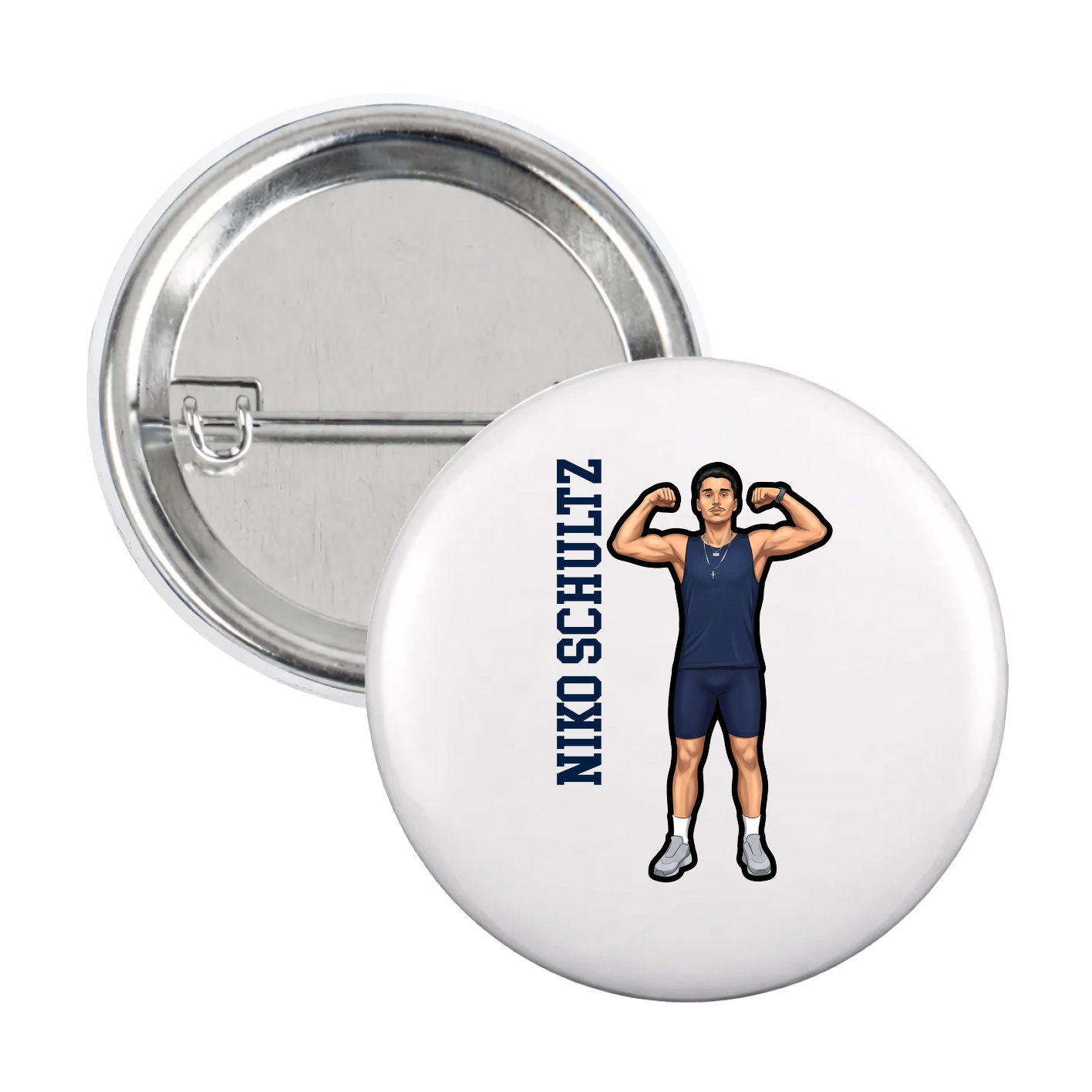 Game Day Button — Name Vertical in White
