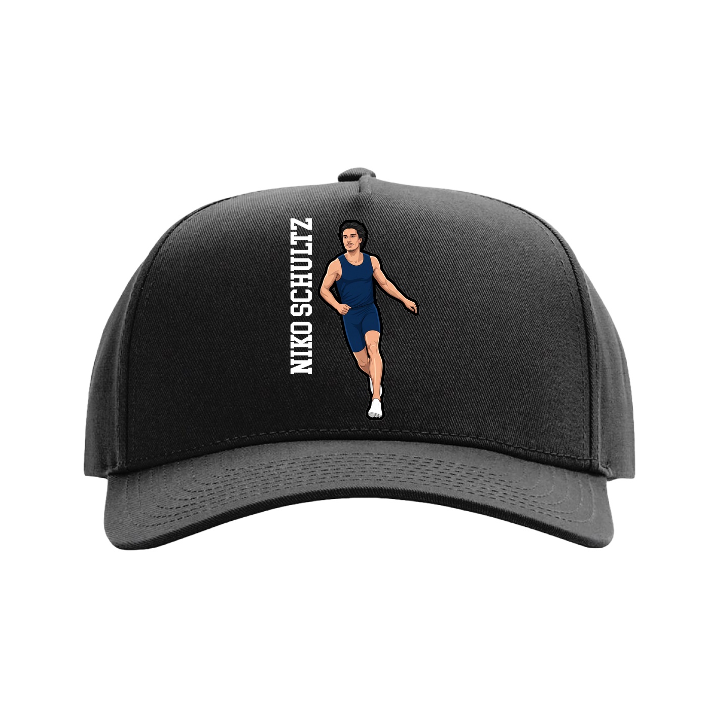 Full Fabric Five-Panel Champ Cap — Name Vertical in Black
