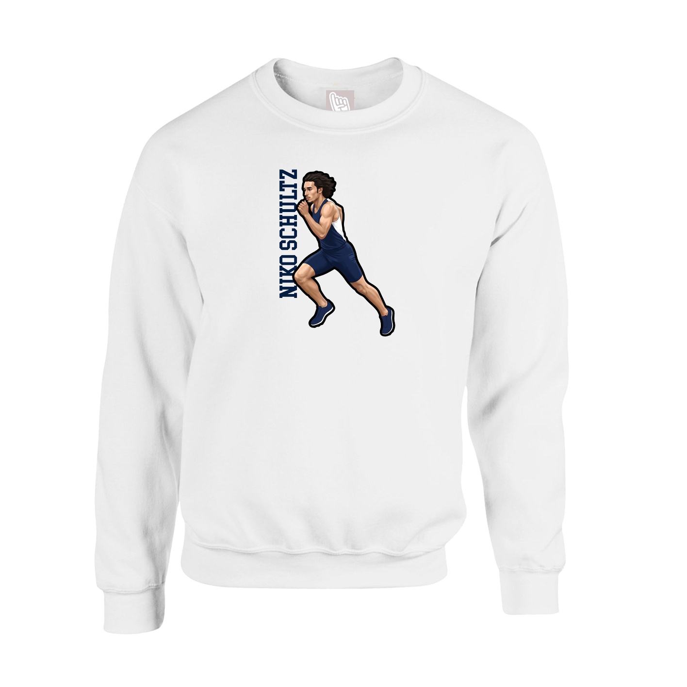Fleece Crew — Name Vertical in White