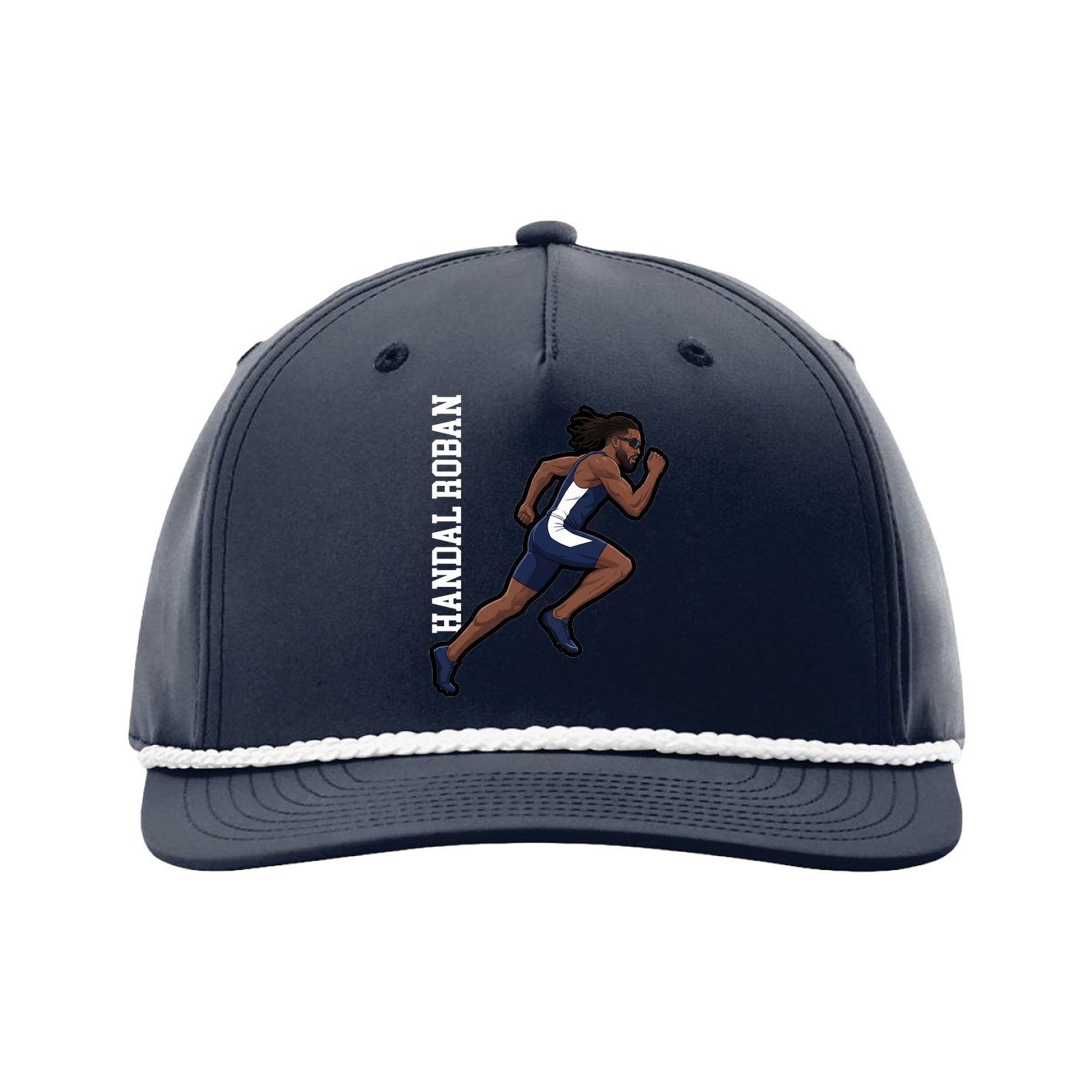 Five-Panel Classic Rope Cap — Name Vertical in Navy