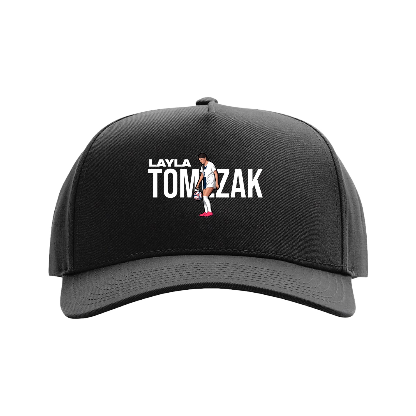 Full Fabric Five-Panel Champ Cap — Player Name in Black