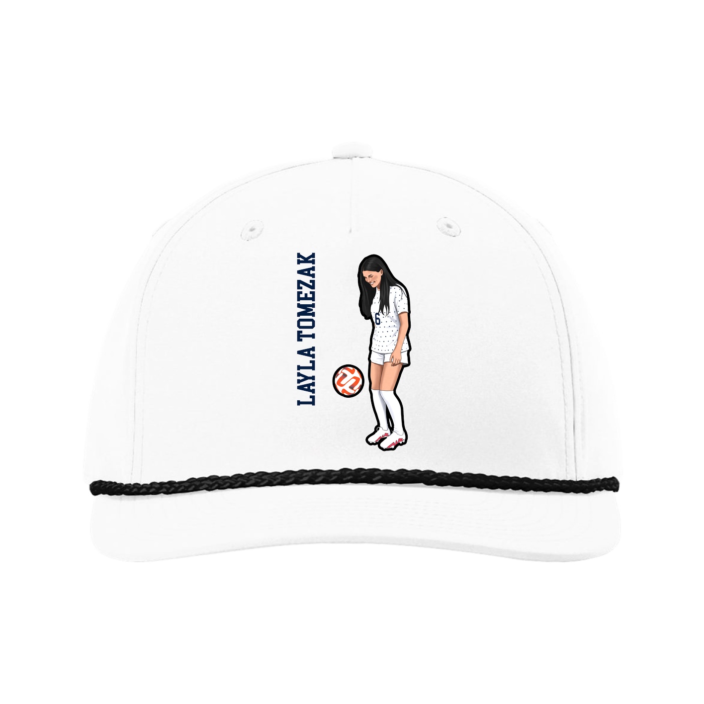 Five-Panel Classic Rope Cap — Name Vertical in White