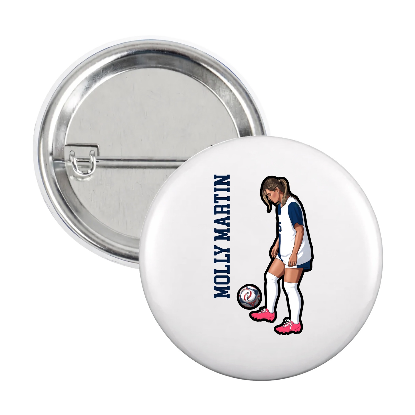 Game Day Button — Name Vertical in White