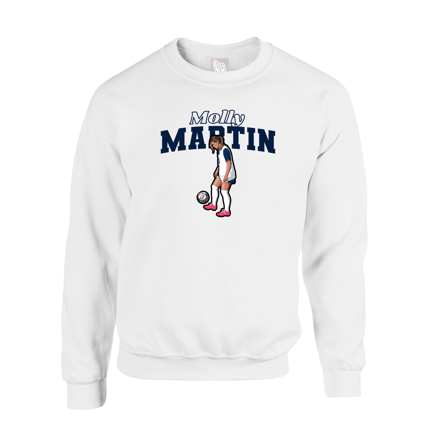 Fleece Crew — Name Arch in White