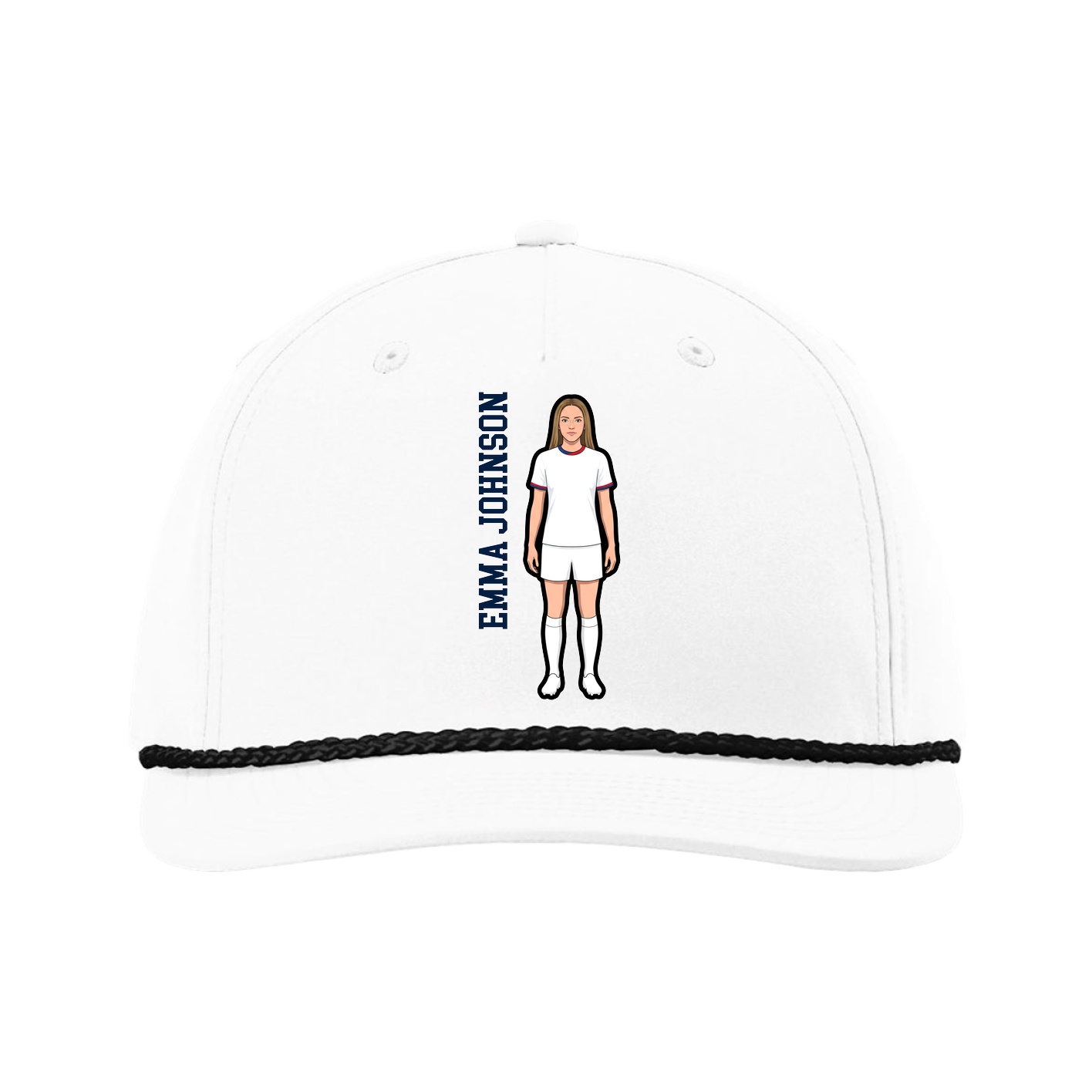 Five-Panel Classic Rope Cap — Name Vertical in White