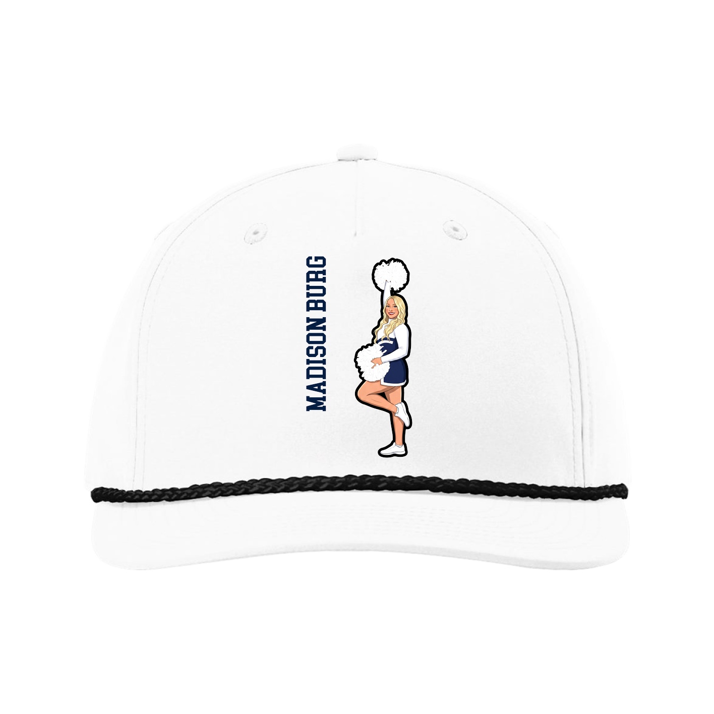 Five-Panel Classic Rope Cap — Name Vertical in White