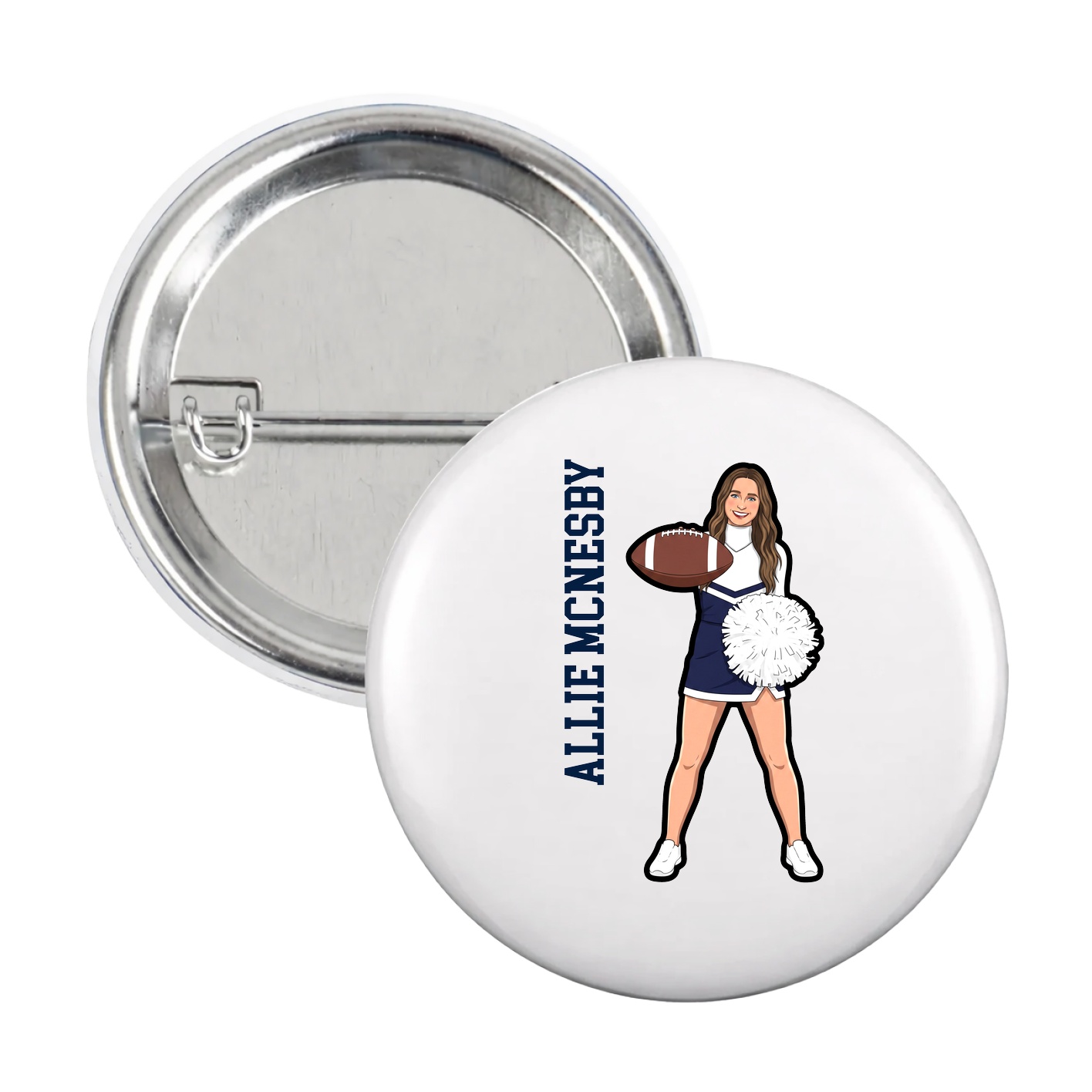 Game Day Button — Name Vertical in White