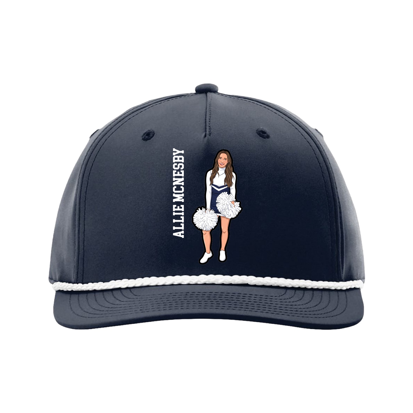 Five-Panel Classic Rope Cap — Name Vertical in Navy