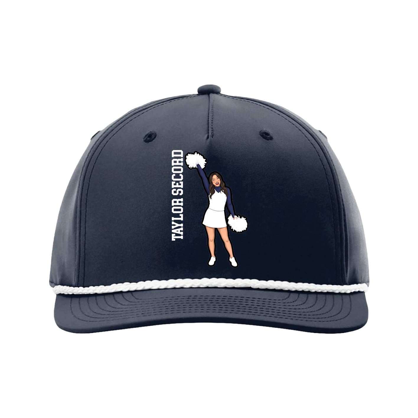 Five-Panel Classic Rope Cap — Name Vertical in Navy