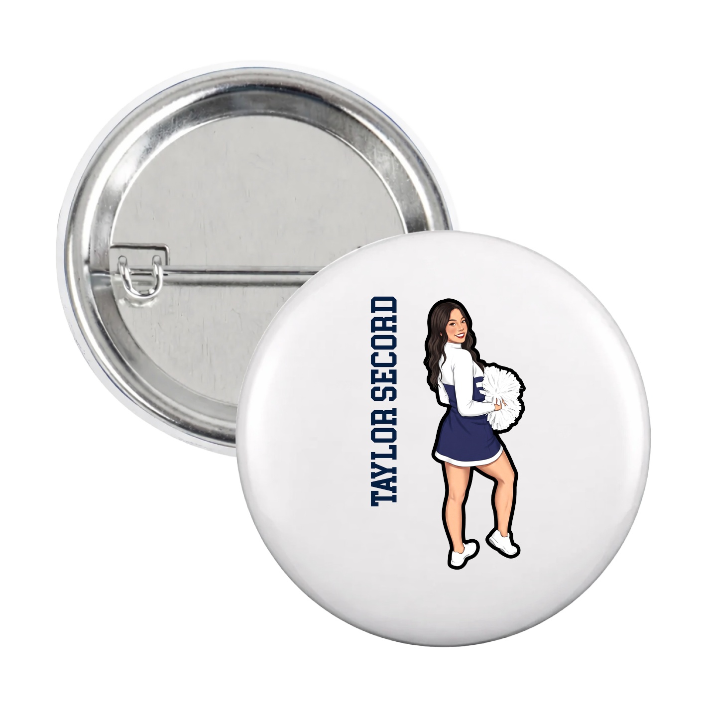 Game Day Button — Name Vertical in White