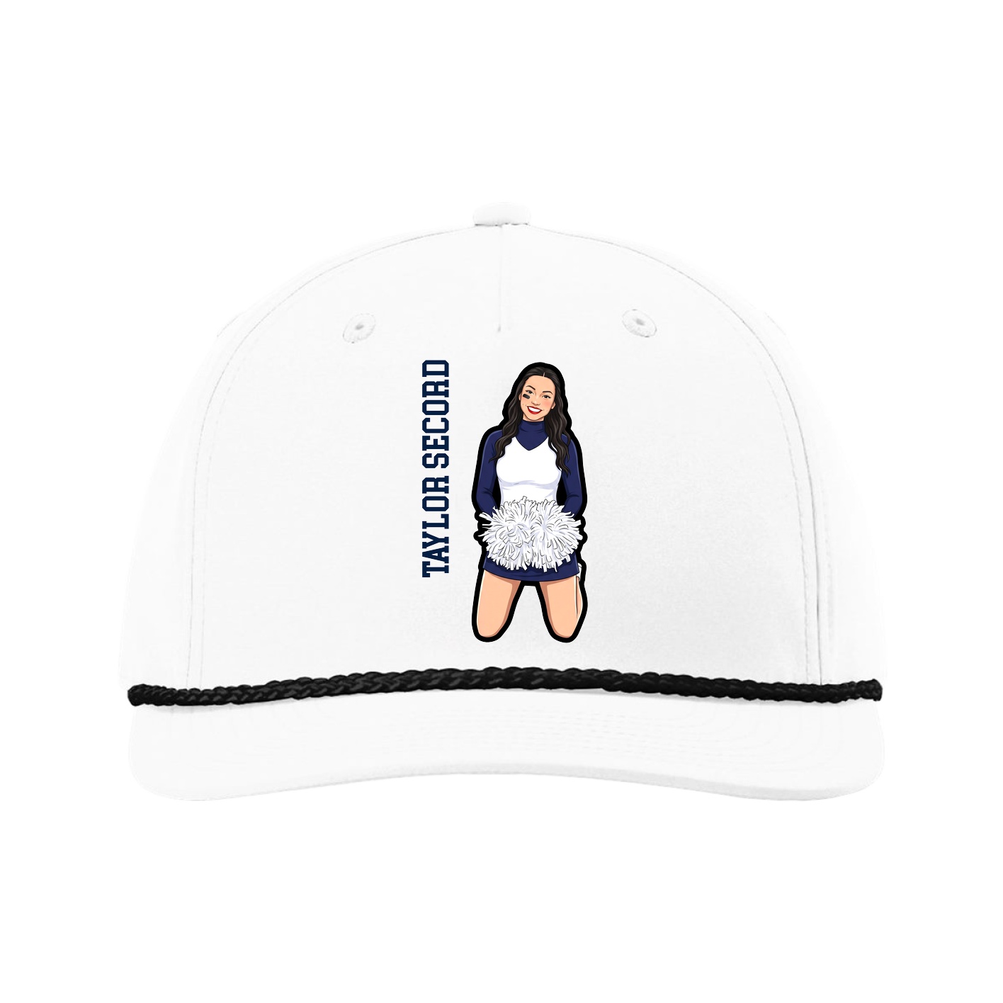 Five-Panel Classic Rope Cap — Name Vertical in White