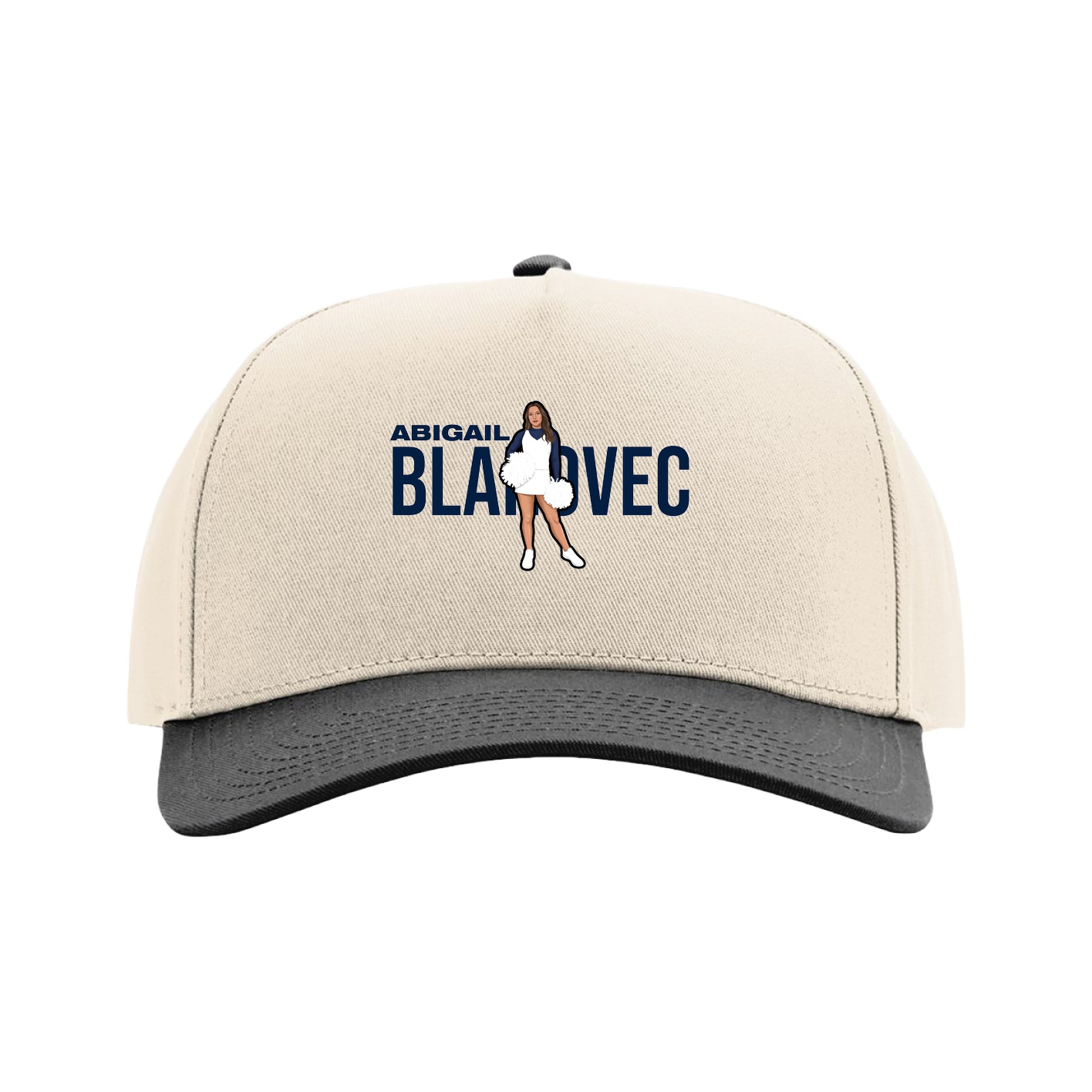 Full Fabric Five-Panel Champ Cap — Player Name in Cream/Black