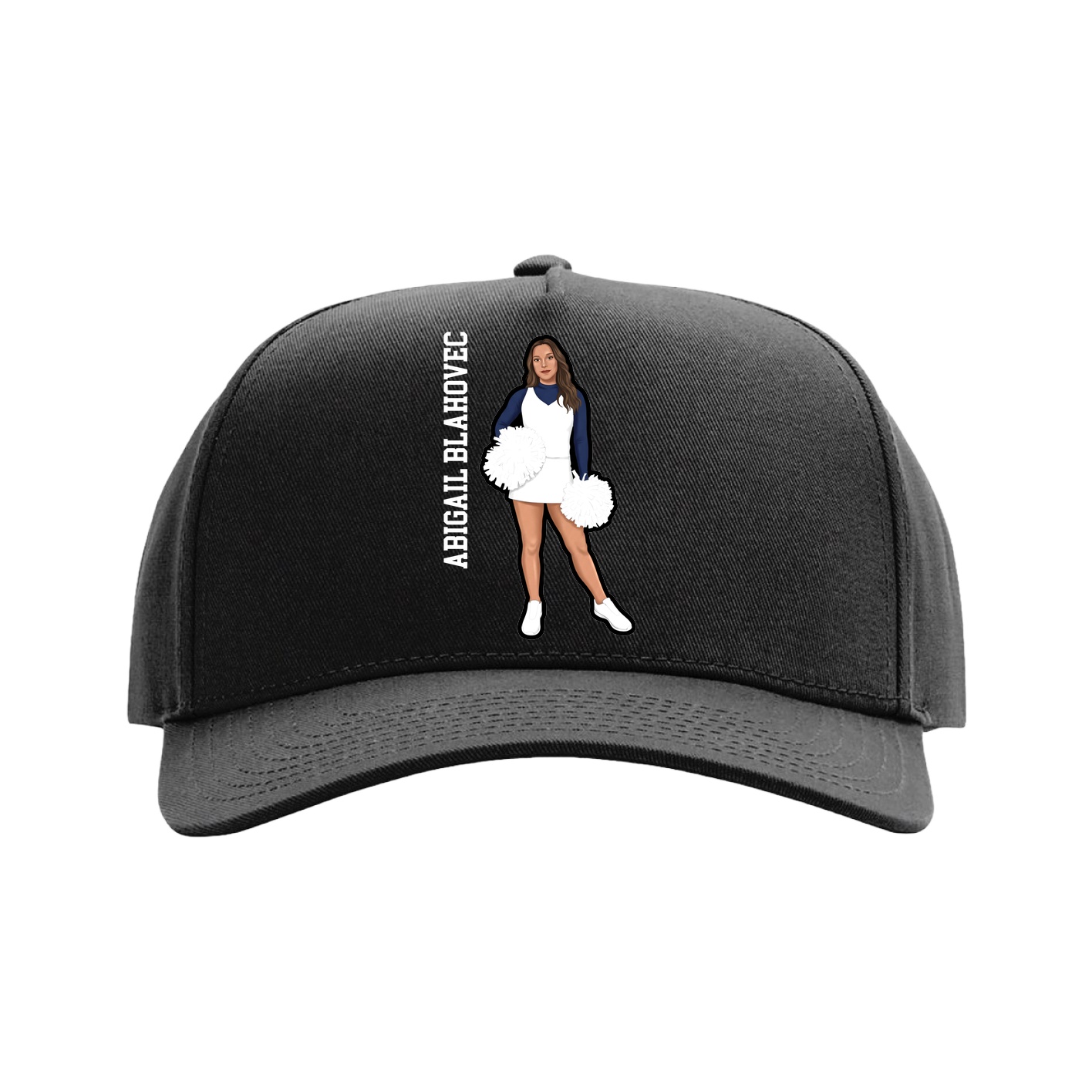 Full Fabric Five-Panel Champ Cap — Name Vertical in Black