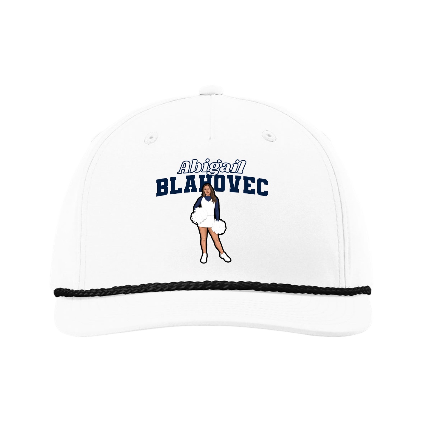 Five-Panel Classic Rope Cap — Name Arch in White