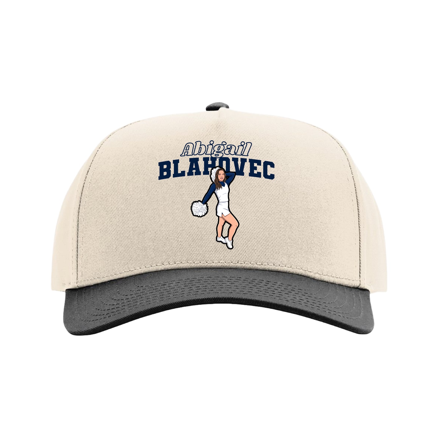 Full Fabric Five-Panel Champ Cap — Name Arch in Cream/Black