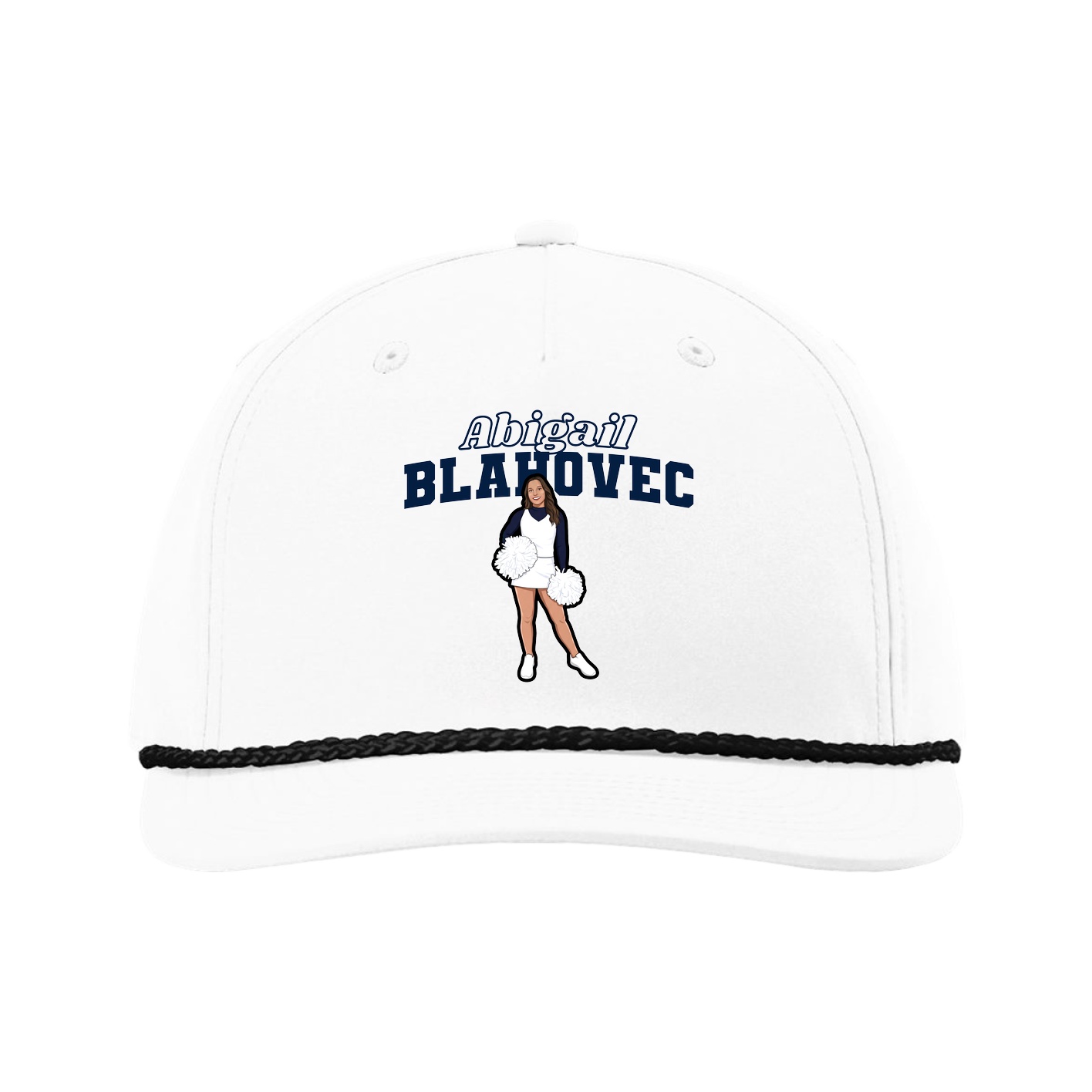 Five-Panel Classic Rope Cap — Name Arch in White