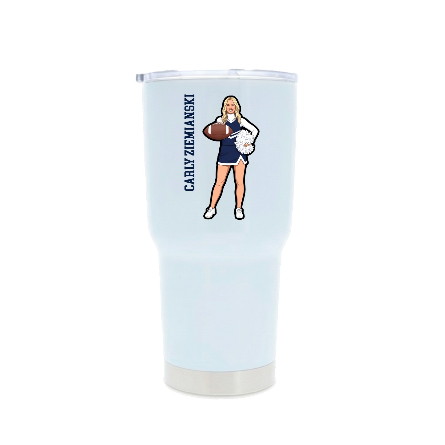 30oz Stainless Steel Tumbler — Name Vertical in White