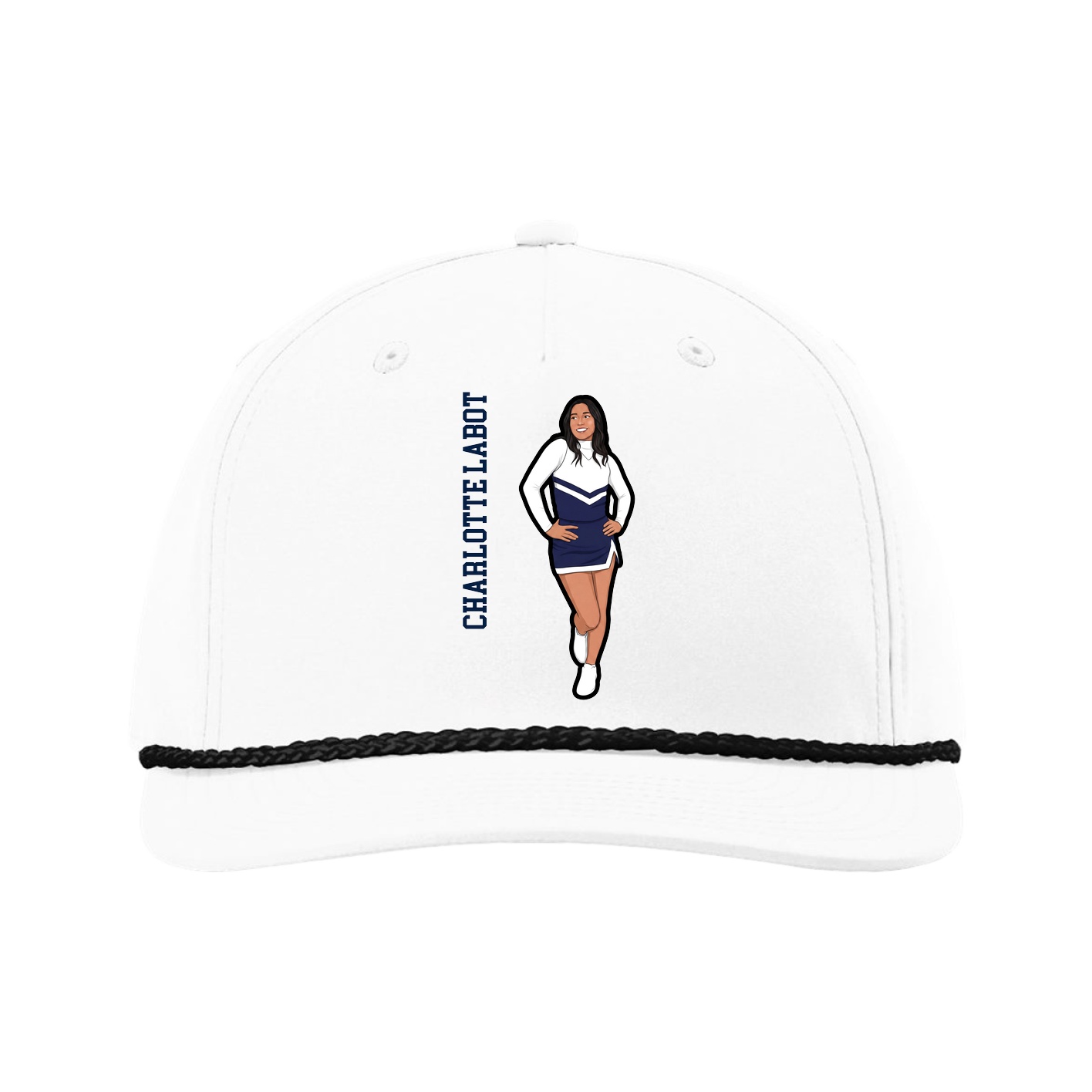 Five-Panel Classic Rope Cap — Name Vertical in White