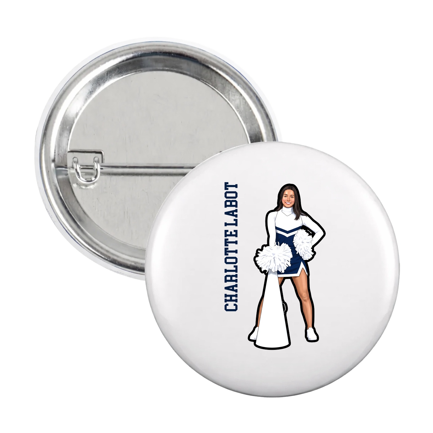 Game Day Button — Name Vertical in White