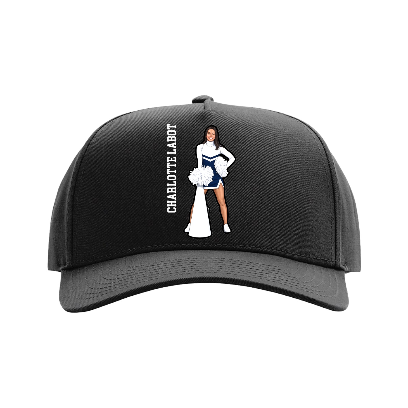 Full Fabric Five-Panel Champ Cap — Name Vertical in Black
