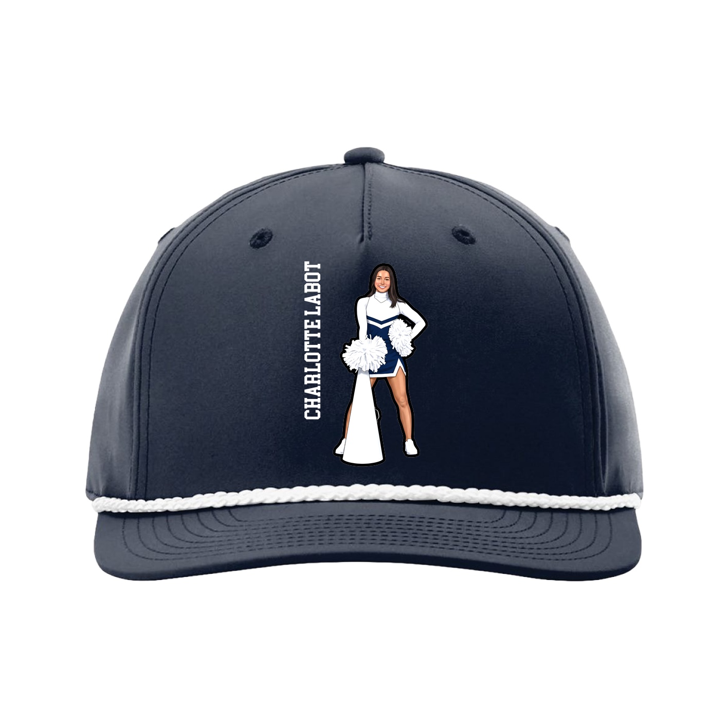 Five-Panel Classic Rope Cap — Name Vertical in Navy