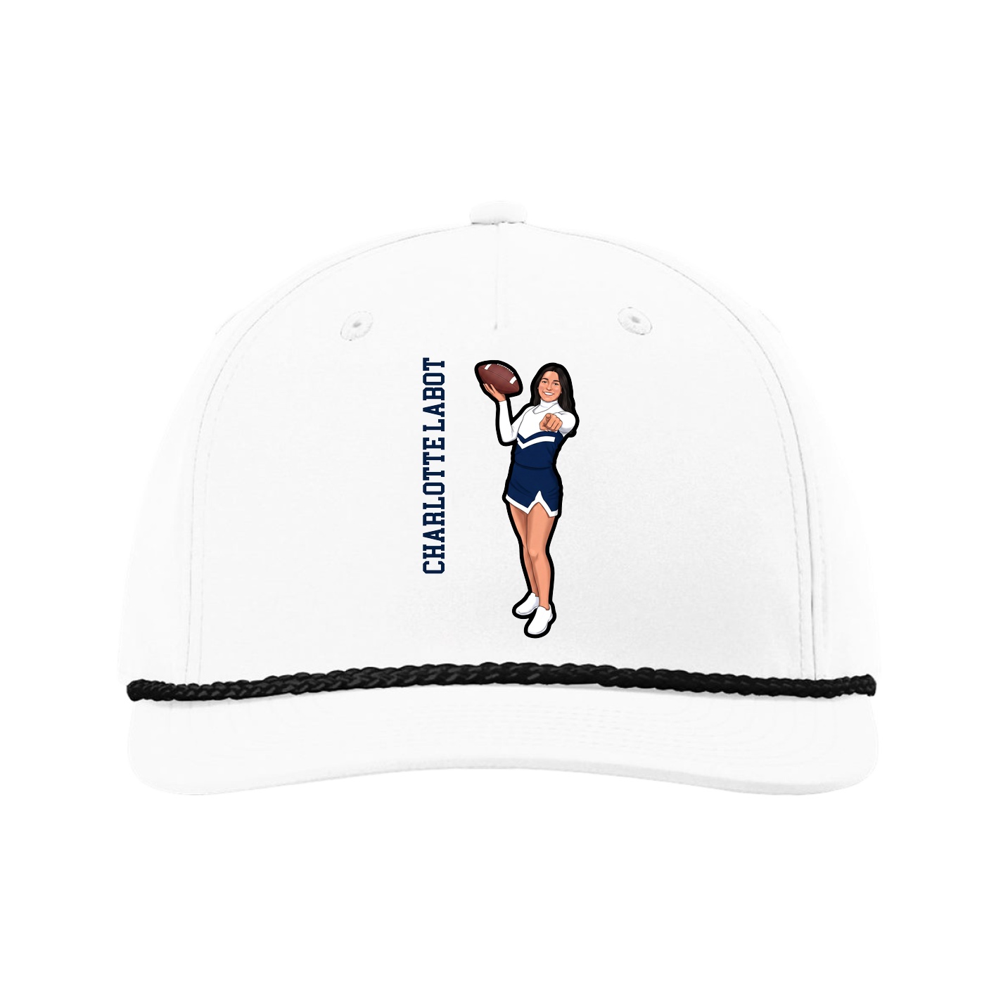 Five-Panel Classic Rope Cap — Name Vertical in White