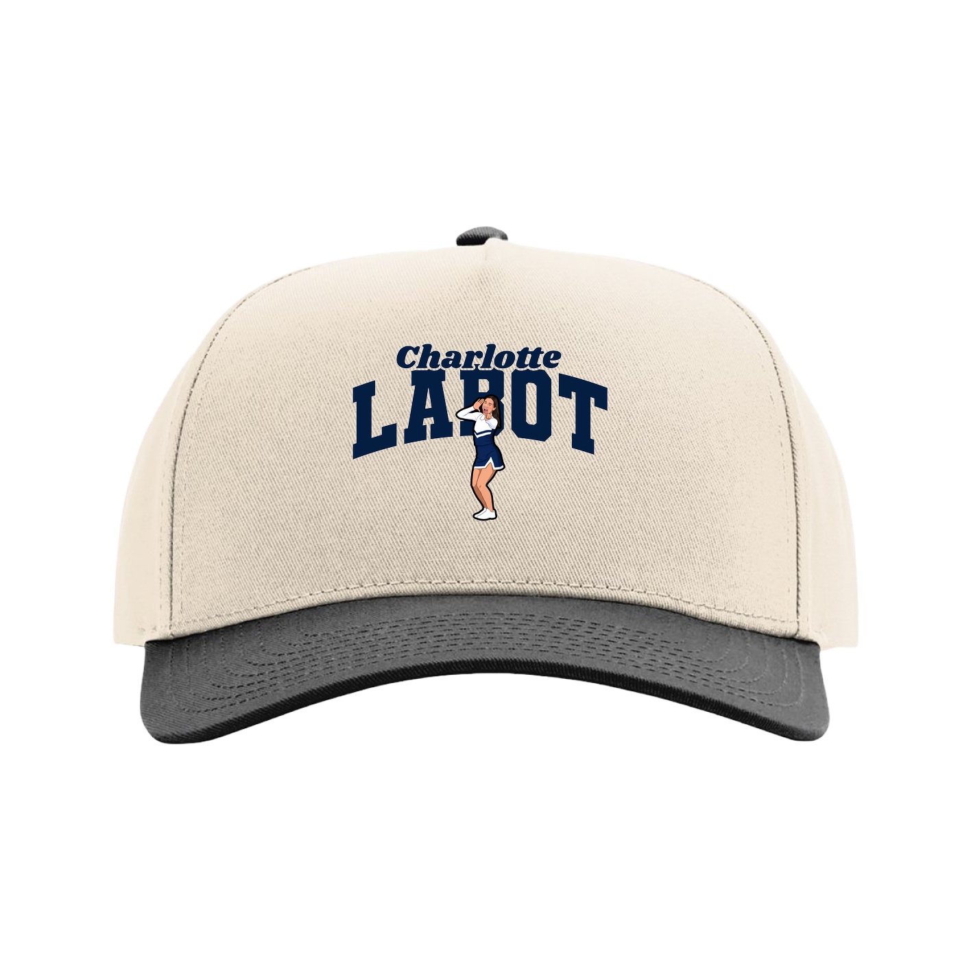 Full Fabric Five-Panel Champ Cap — Signature Arch in Cream/Black