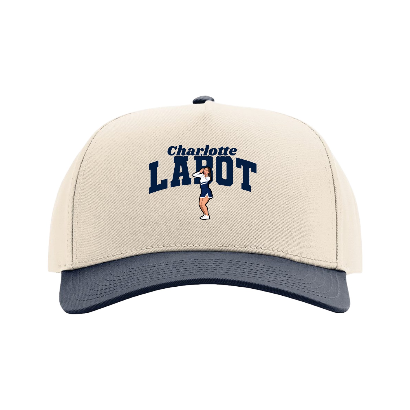 Full Fabric Five-Panel Champ Cap — Signature Arch in Cream/Navy