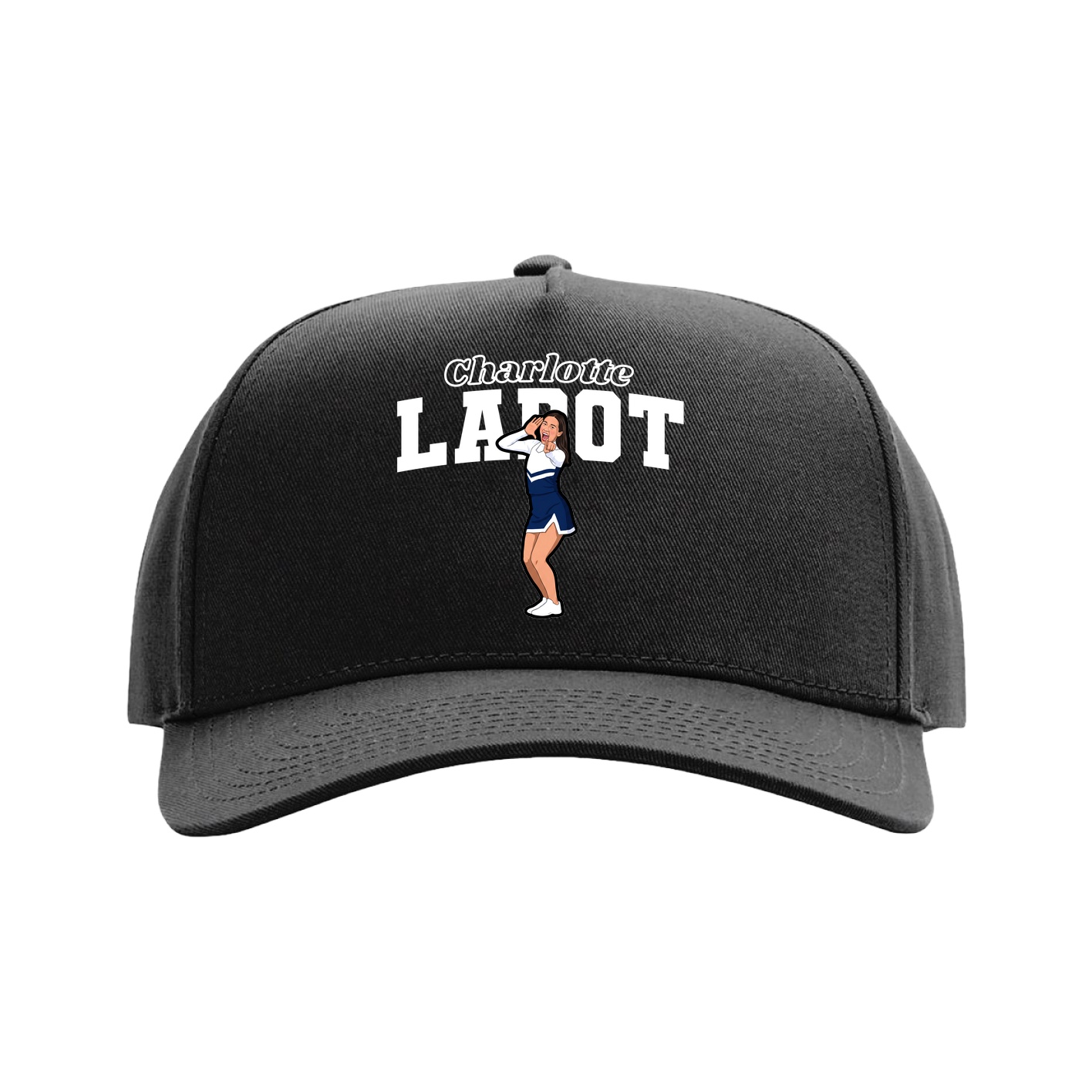 Full Fabric Five-Panel Champ Cap — Name Arch in Black