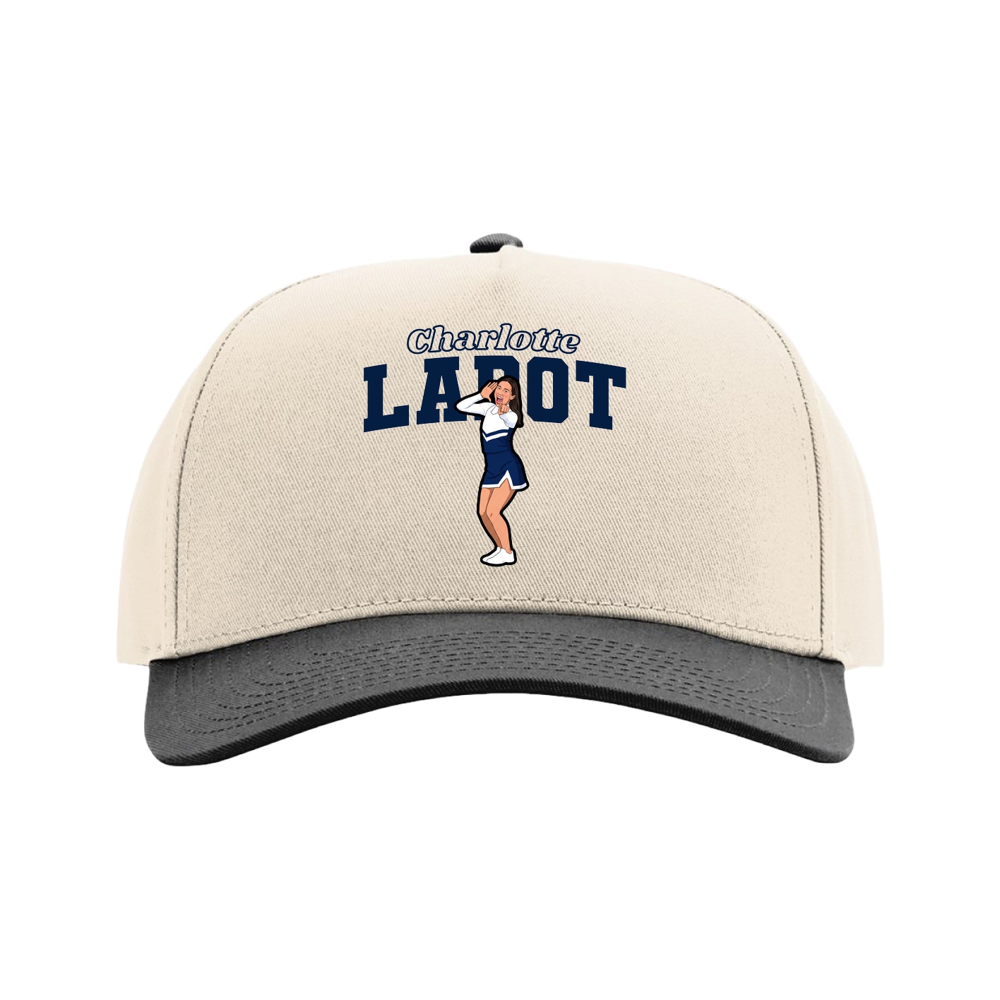 Full Fabric Five-Panel Champ Cap — Name Arch in Cream/Black
