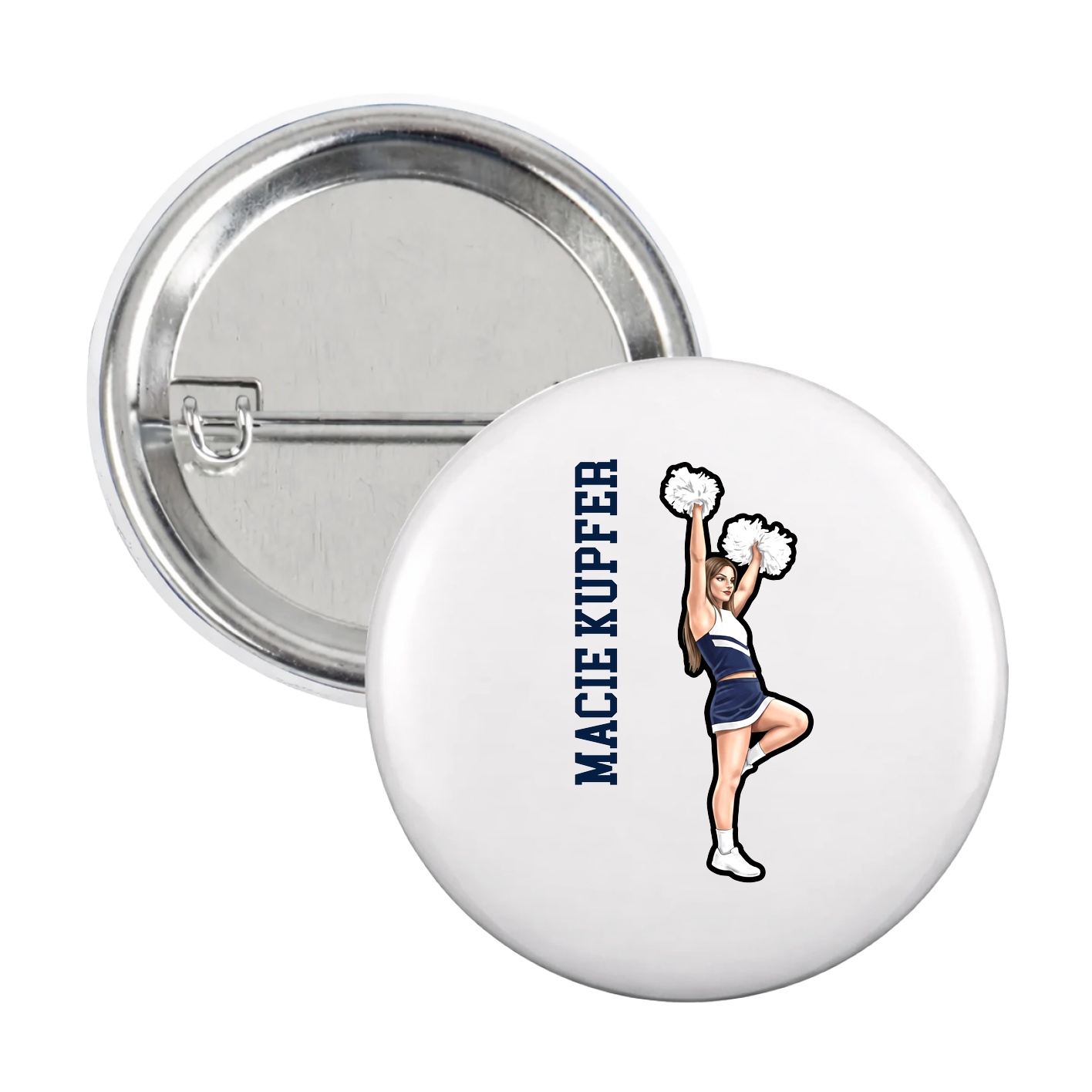 Game Day Button — Name Vertical in White