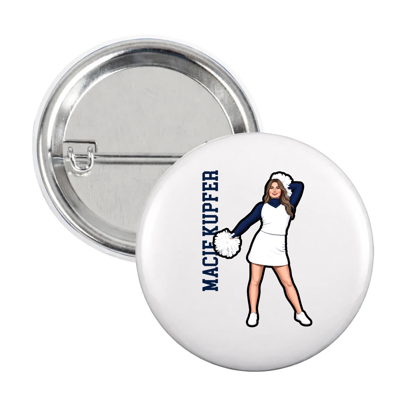 Game Day Button — Name Vertical in White