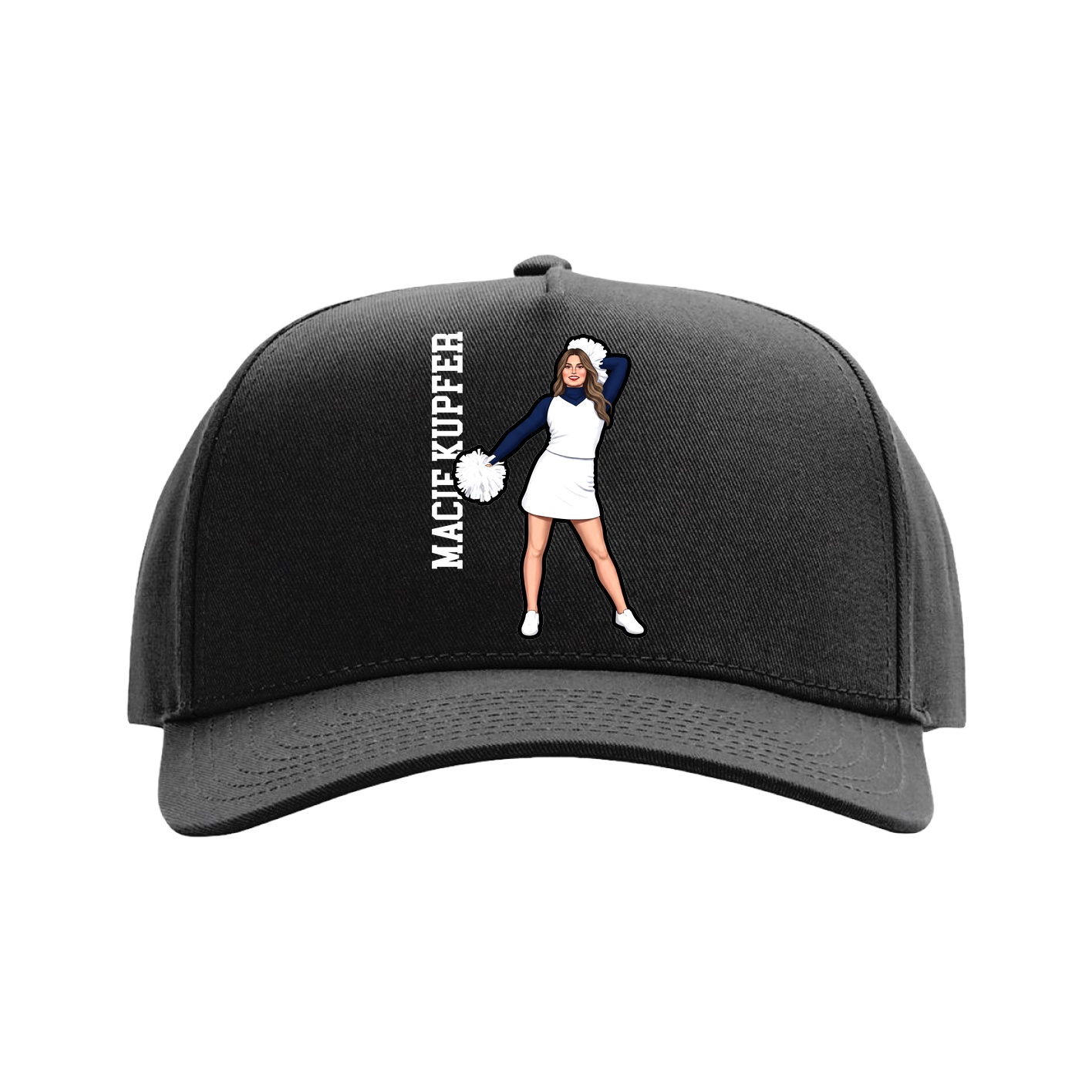 Full Fabric Five-Panel Champ Cap — Name Vertical in Black