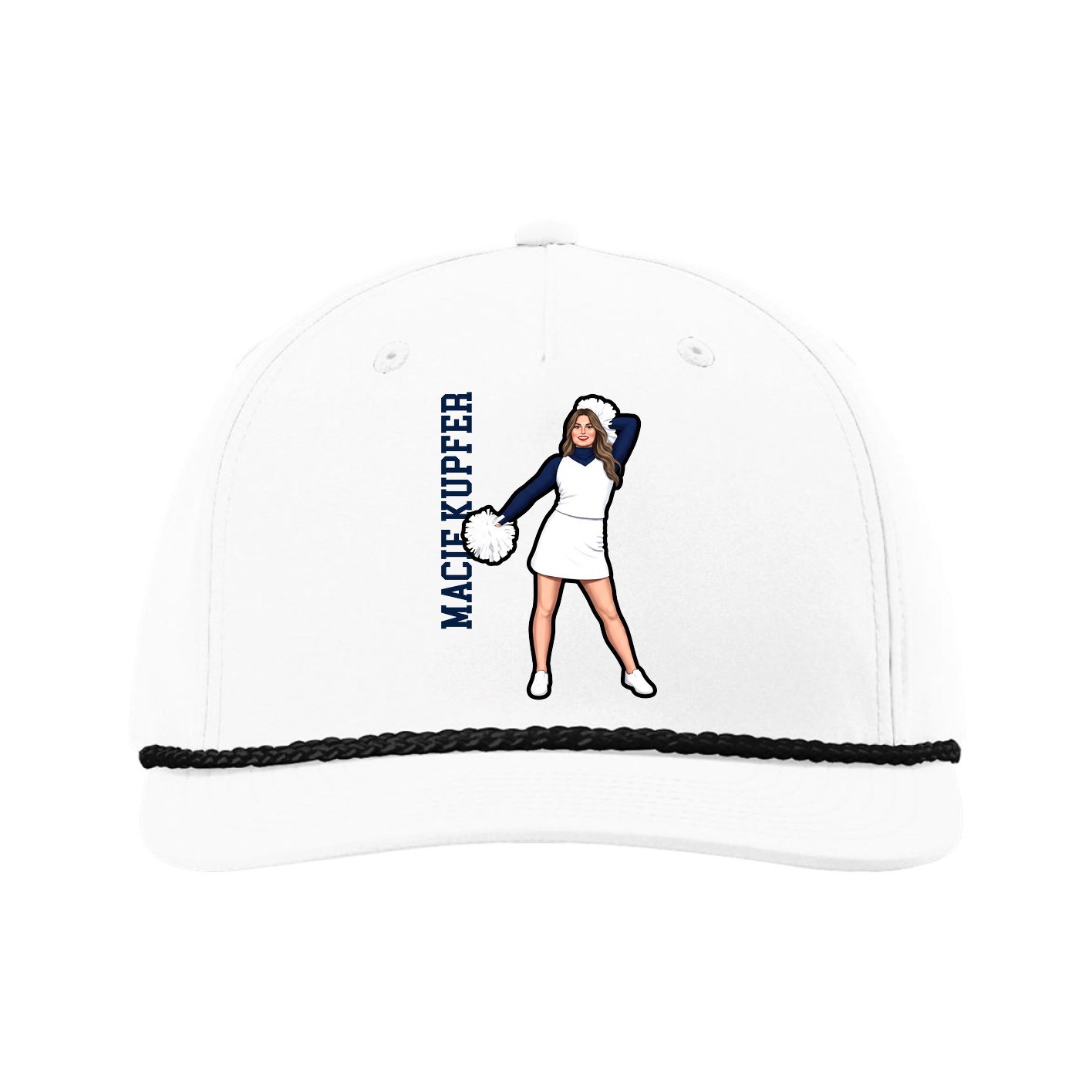 Five-Panel Classic Rope Cap — Name Vertical in White
