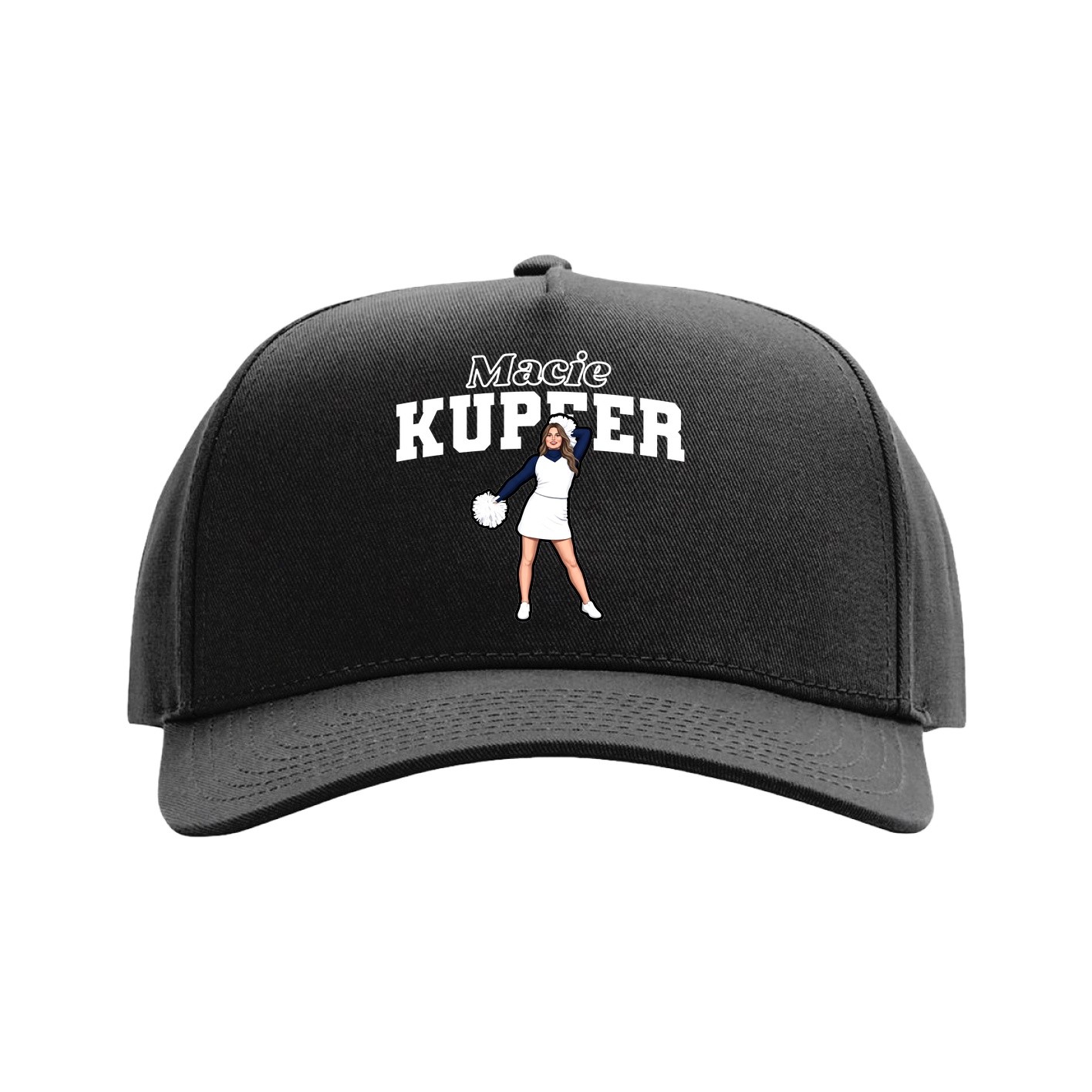 Full Fabric Five-Panel Champ Cap — Name Arch in Black