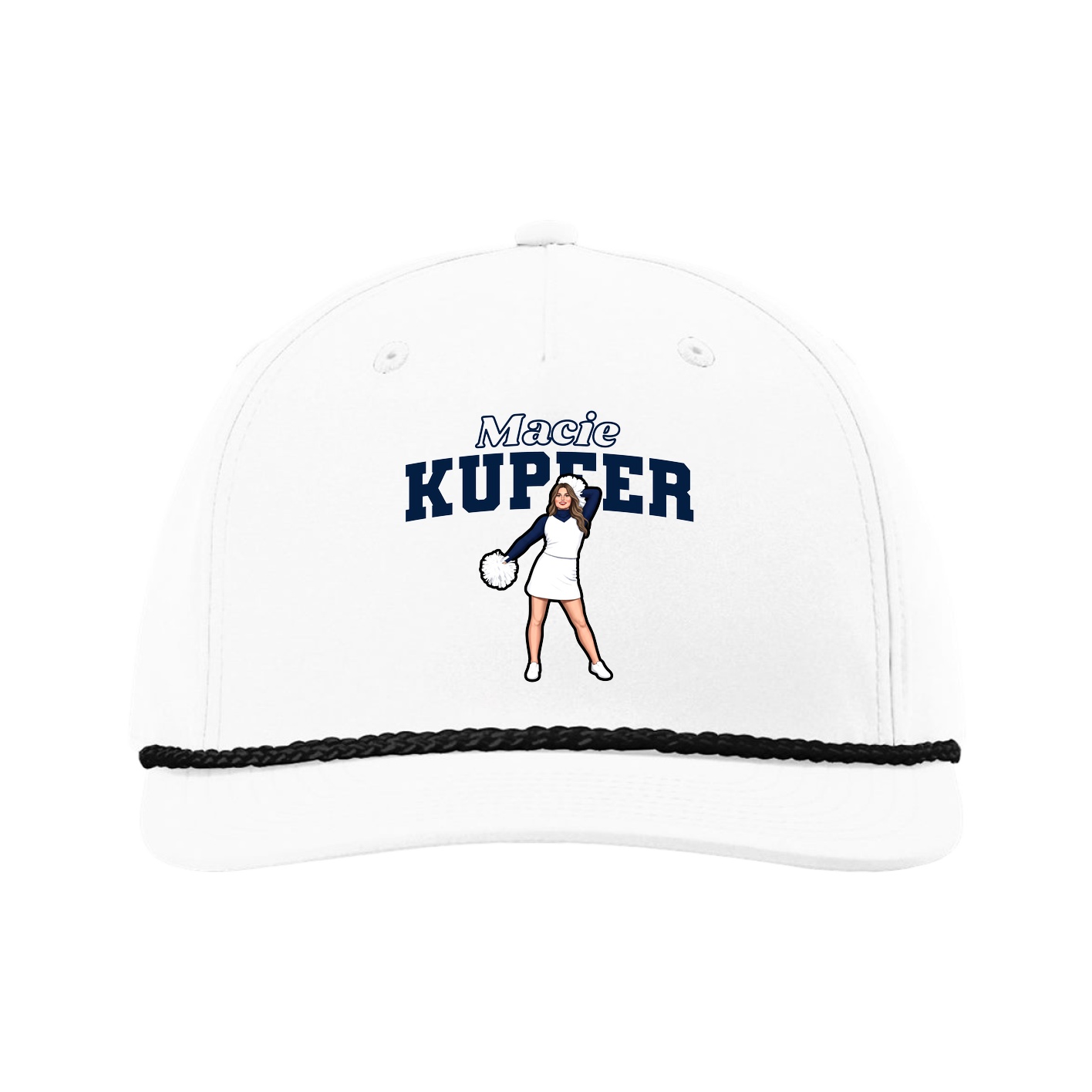 Five-Panel Classic Rope Cap — Name Arch in White
