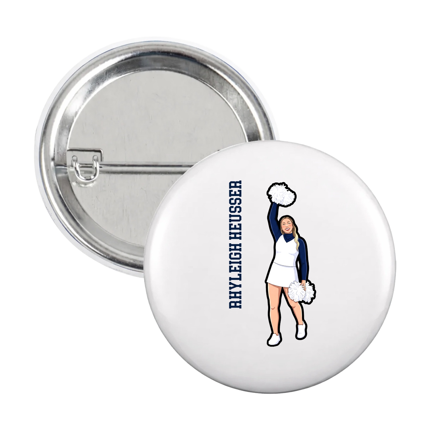 Game Day Button — Name Vertical in White